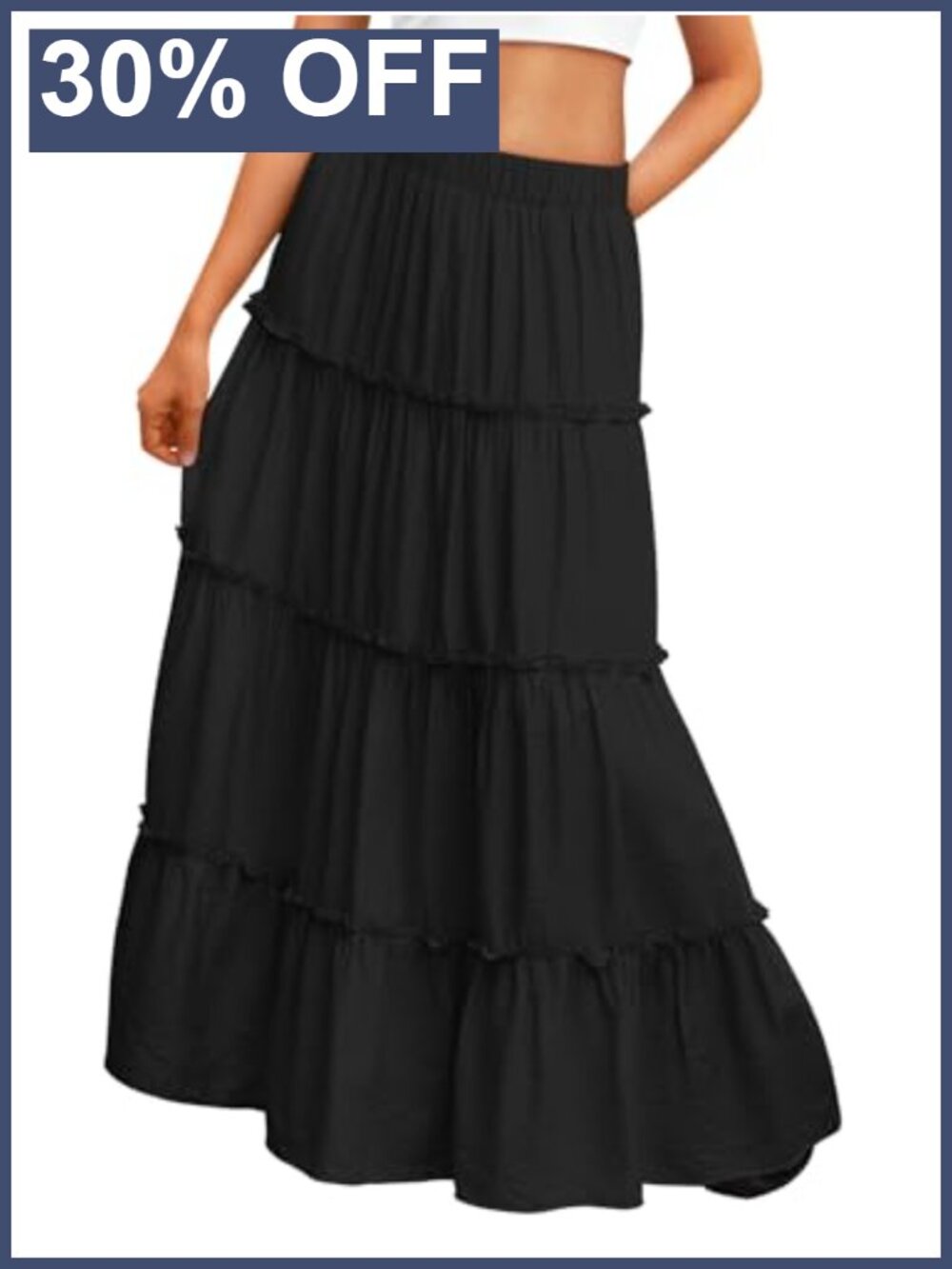 A-Line Maxi Skirt High Waist Ruffle Hem with Pockets Flowy
